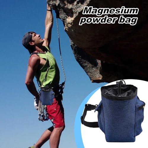 Chalk Bag for Rock Climbing Drawstring Closure Zippered Pockets Adjustable | Chalk Organizer for Rock Climbing, Bouldering, Weightlifting, Gymnastics, Adults Women Men - color: Navy Blue