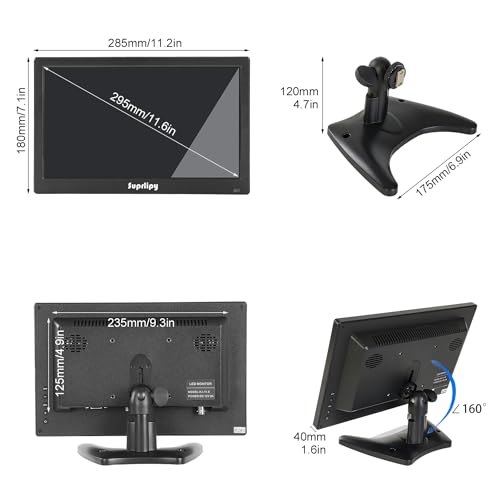12 inch FHD Small IPS Monitor LCD Display Screen 1920x1080 60Hz 16:9 with BNC VGA AV Input Built-in Lounspeakers for CCTV Security Camera DVR PC RasPi - color: 12 Inch 1920x1080