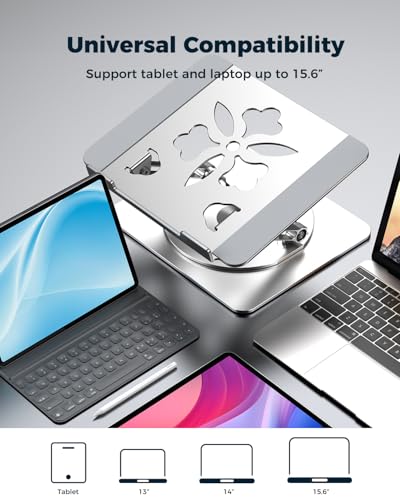 Aoviho 360° Rotating Laptop Stand for Desk | Adjustable, Foldable, Portable Aluminum Ergonomic Riser | Compatible with MacBook, Dell, HP & All Laptops 10-16 inch | Silver - color: Silver