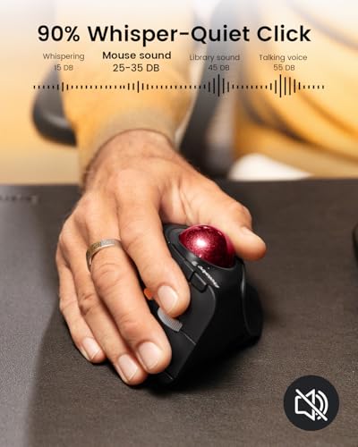 ProtoArc EM05 NL Wireless Vertical Trackball Mouse, 5 DPI Levels, Red | 62° Vertical Design Supports a Natural Wrist Posture, Connect 3 Devices Via Bluetooth/2.4G USB-A, 500mAh Rechargeable Battery - color: Red