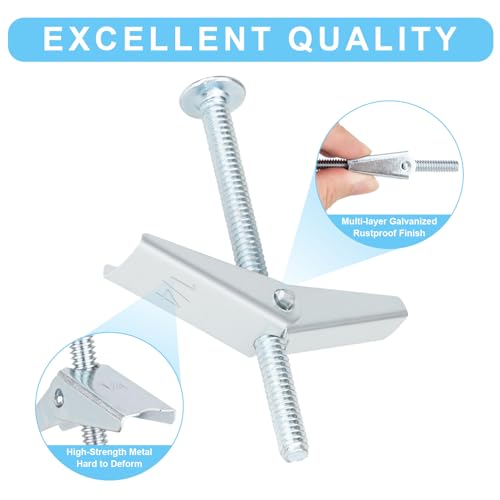 25 Pcs 3/16 Inch Toggle Bolts Heavy Duty Metal Drywall Anchors Kit | Dry Wall Anchors and Screws Kit for Hanging Lamps Heavy Items, Butterfly Anchors for Ceiling, Sheetrock, Hollow Wall - size: 3/16"-50pcs(25sets)