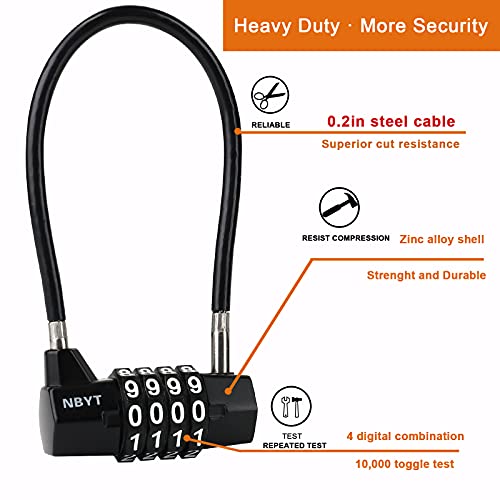 ‌4-Digit Cable Locks with Combination - Heavy Duty Outdoor Gate Lock for Fence, Cabinet,Refrigerator ，Dumpster,lockers,Gym,Toolbox,case, hasp Storage,Sheds - size: 15" Cable - Span 7" (3/16" Diameter) - 2 Pack
