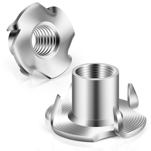 M5 T-Nuts 304 Stainless Steel, 4-Pronged Tee Nut for Wood, Rock Climbing Holds, Furniture, 50 PCS - color: 304 Stainless Steel, size: M5
