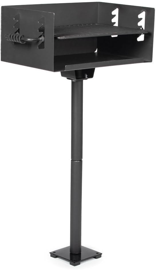 Ash & Ember Park-Style Grill, 384 Sq. In Jumbo Charcoal Grill with Base Anchor, 22.5"x16.5" Grill Grate, Single Post Outdoor Cooking Backyard BBQ, Camp Grilling Barbecues
