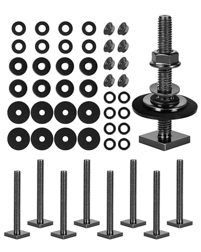 T Slot Bolts for Roof Rack Cross Bars, Platform, Cargo Basket, Stainless Square T Track Bolt Adapter to Secure Bike/Ski/Kayak Rack, Solar Panel, Awning, 4mm Thick - color: M6x65mm, 8pk