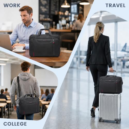 EMPSIGN Laptop Bag Briefcase for Men, 17.3 Inch Computer Case, Black-Red | Expandable Computer Bag, Water Repellent, Shoulder Messenger Bag, Detachable Strap, Work Business Travel Office - color: Black/Red