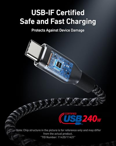 Anker Prime USB C to USB C Cable, 240W Fast Charging Cord, Upcycled-Braided Nylon with 100-Year Bend Durability for iPhone 17 Series, MacBook, Galaxy S24(6 FT) (Pack of 2) - size: 6FT (Pack of 2)