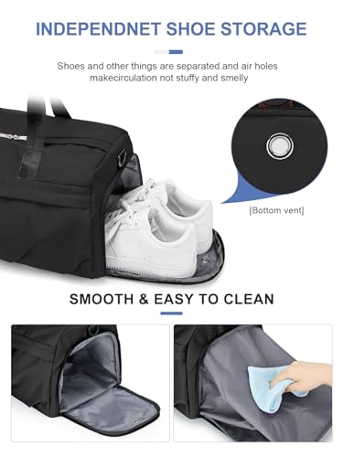 Gym Bag for Women Men with Shoe Compartment, Sport Duffel Bag, Waterproof Travel Weekender Overnight Carry on Bag for Yoga with Trolley Sleeve, Black - color: A-Black