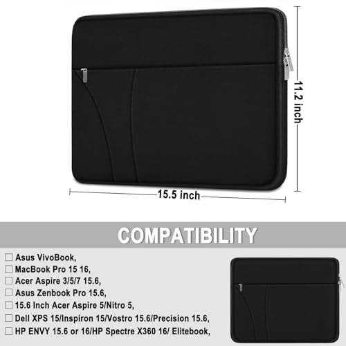 Laptop Case 15.6 inch Shockproof Protective Carrying Briefcase Computer Bag | Laptop Sleeve with Zippered Pocket, Slim Traveling Computer Cover Compatible for HP, Dell, Asus, Lenovo, Notebook, Black - color: Black, size: 15.6 inch