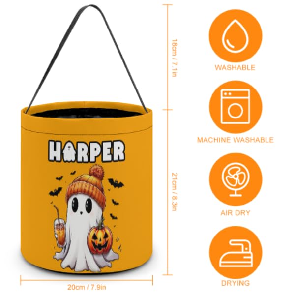 Samenquet Personalized Halloween Baskets for Kids Customized Trick or Treat Bucket Custom Halloween Bag Gifts for Baby Boys Girl Toddler with Pumpkin