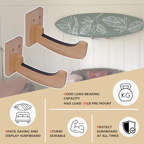 Surfboard Wall Mount Wooden Surf Board Wall Racks for 1 Board | Storage and Display Your Surfboards / Skimboards / Skateboards