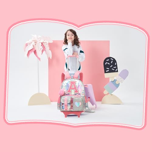 HTgroce Cute Rolling Backpack with Wheel,School Backpack for Kids Girl Roller Schoolbag Wheeled Backpacks Set Carry-on Luggage,Pink A - color: Pink, style: A