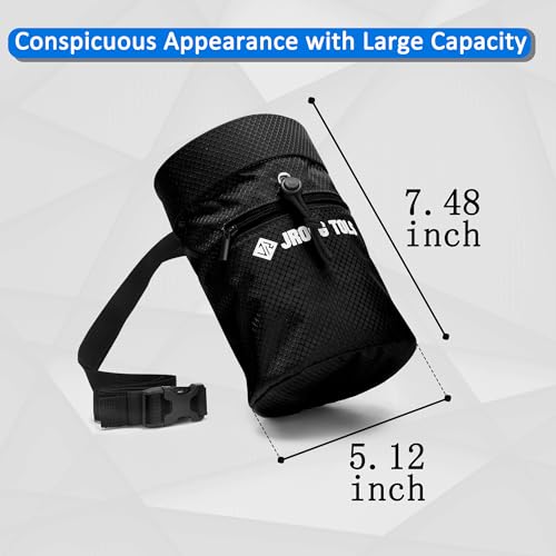Chalk Bag for Rock Climbing Bouldering, Sealable Drawstring Closure, Capacious Zippered Pocket Athletic Chalk Bag with Waist Belt for Weightlifting, Gymnastics, Crossfit (Black/Orange)