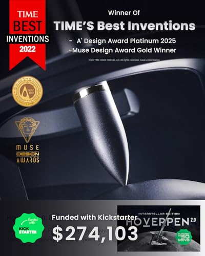 Novium Hoverpen 2.0 Interstellar Edition - Space Black, Unisex, Ballpoint Pen, 23.5 Degree Angle, Schmidt Ballpoint Refill, No Spills, No Spotting, No Explosions | Unisex, Ballpoint Pen, 23.5 Degree Angle, Schmidt Ballpoint Refill, No Spills, No Spotting,