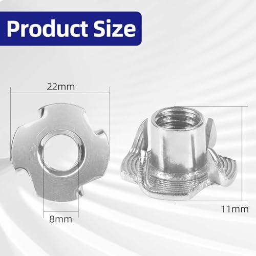 M8 T-Nuts 304 Stainless Steel, 4-Pronged Tee Nut for Wood, Rock Climbing Holds, Furniture, 50 PCS - color: 304 Stainless Steel, size: M8