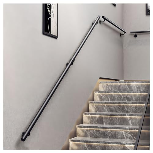 Metal il with 2 Brackets Round Tube Wall-Mounted Railing Kit for Indoor/Outdoor Stairs Balconies Terraces and Villas (150cm/4.9ft) - size: 150cm/4.9ft