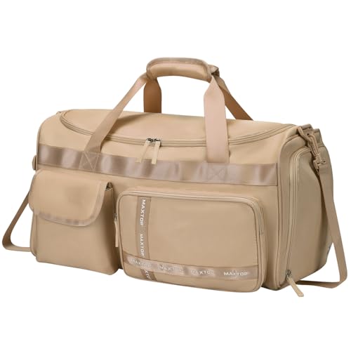 MAXTOP Gym Bag for Women Men Travel Duffle Bag Large Capacity Carry On Weekender Overnight Bag With Shoe Compartment Gym Tote Dry Wet Separation Duffel Bag for Travel - color: Khaki, style: Gym Bag