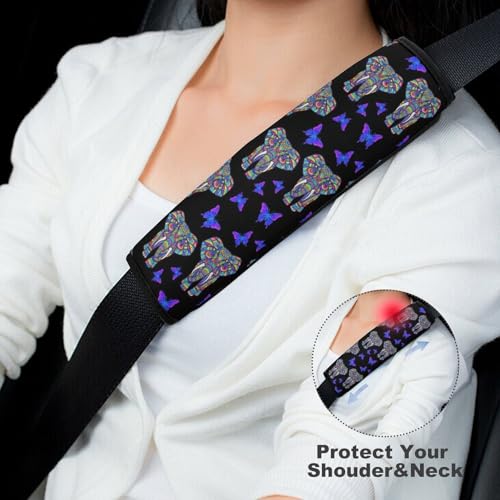 2 Pack Elephant Butterfly Art Seat Belt Cover Universal Fit Shoulder Harness Cover for Girls and Boys, Car Seats Pushchair Strollers High Chair Pushchair - color: Pattern 668