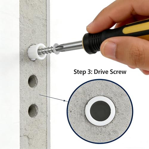 200Pcs Drywall Anchors and Screws Kit, 100Pcs Ribbed Plastic Wall Anchors with 100Pcs 1-2/5" Screws & Drill Bit, Heavy Duty Anchors for Hanging Pictures, Shelves, Home Mounting - size: 1-2/5 inch