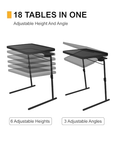 2PK Adjustable TV Tray Table with Cup Holder - 22 x 16.9 inch TV Dinner Tray on Bed & Sofa, Large Size Comfortable Folding Tables, Laptop Table for Couch with 6 Height & 3 Tilt Angle Adjustment - size: XL TV tray-2 pack
