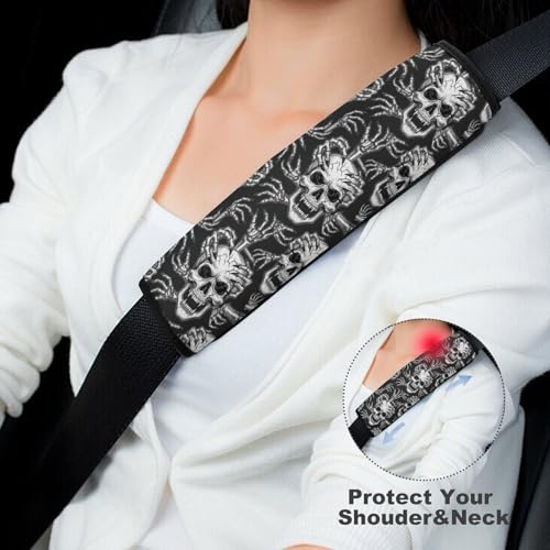 Breathable Car Seat Belt Pad for Girls and Boys, Stroller Pushchair High Chair, 2PCS Horrible Gothic Black and White Skull Shoulder Harness Cover Easy Install (No Tool) - color: Pattern 611