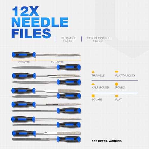 32PCS Metal File Set, Diamond Steel Needle Files, Wood Rasp | 4 Way Riffler File, Sandpapers, Wire Brush with Tool Bag for Metal, Wood, Plastic, Jewelry Carving, Polishing