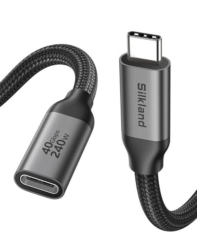 Silkland USB C Extension Cable 40Gbps, [240W Charging/8K/4K@240Hz] USB C Extender 5ft, Braided USB4 Extension Male to Female for Thunderbolt 4/USBC Hub/iPhone16/MacBook/iPad/Pixel/Dell XPS - size: 5 Feet