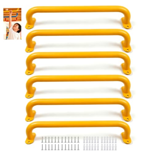 Monkey Bars Indoor Playground Handles 17inch, Heavy Duty Ceiling Grab Bars for Climbing Frames, Wall Ladders, Treehouses and Swing Set Accessories (6-Pack) - color: Yellow