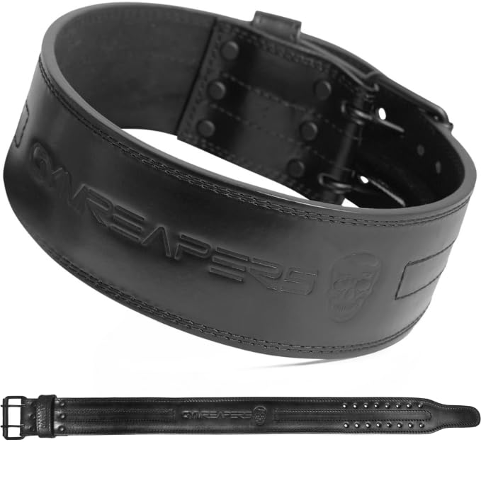 Gymreapers Weightlifting Belt 6MM Genuine Leather - Double Prong Power Belt Heavy Duty 4-Inch Wide - Strong, Stabilizing Back Support For Deadlifts, Squats Powerlifting - size: Large
