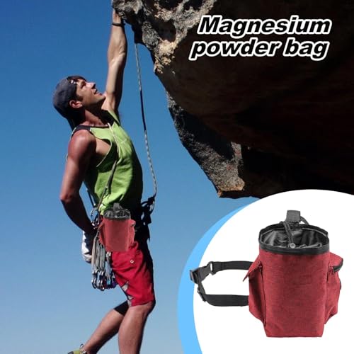 Chalk Bag for Rock Climbing Drawstring Closure Zippered Pockets Adjustable | Chalk Organizer for Rock Climbing, Bouldering, Weightlifting, Gymnastics, Adults Women Men - color: Wine Red
