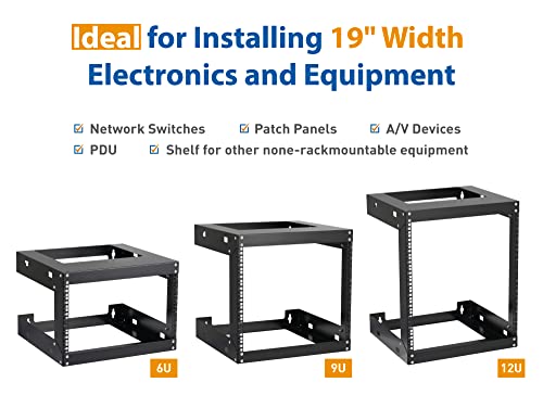 9U Wall Mount Rack Open Frame 19 Inch Server Equipment 2 Post Network Cabinet 18 inches Depth Black by Tedgetal - color: 9U