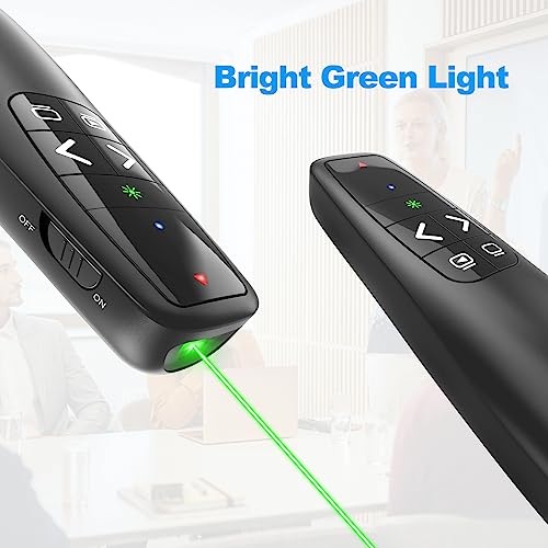 Presentation Clicker for PowerPoint, Wireless Presenter Remote Green Laser Pointer Computer Clickers, USB A Project Power Point PPT Clicker for Mac Laptop Office, Slideshow Google Slide Advancer - style: Green Pointer