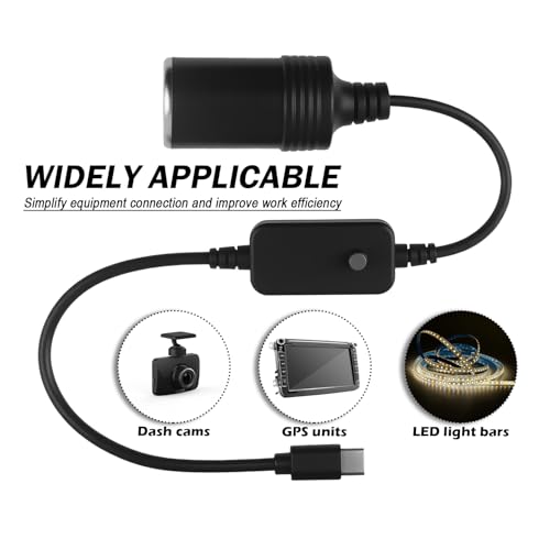 Adjustable USB to 12V Adapter with 5V/9V/12V/15V/20V Output,65W PD3.0 USB to Cigarette Lighter Adapter,Cigarette Lighter to USBs Adapters Car Accessories for LED Strips GPS Devices