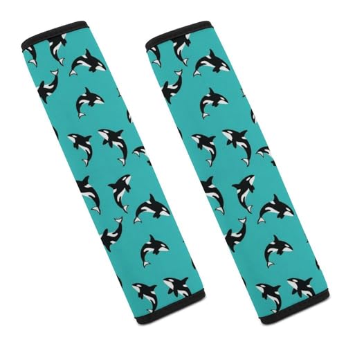 2 Pack Killer Whale Mint Green Car Seat Belt Pad Soft Padded Automotive Seat Belt Protector for Child, Stroller Pushchair High Chair, Shock Absorption - color: Pattern 1069