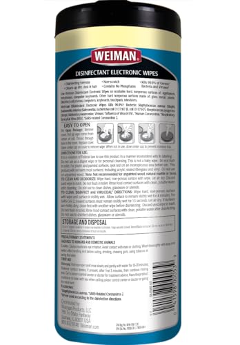 Weiman Electronics & Screen Disinfecting Wipes - Safely Clean and Disinfect Your Phone, Laptop, Keyboard, Tablets, Lens, Wipe, Glasses Cleaner, 30 Count, 2 Pack with MicroFiber Towel - size: 30 Count (Pack of 2)