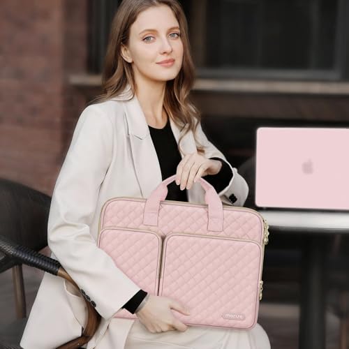 MOSISO 360 Protective Laptop Case 13.3 inch, 13-13.3 inch Laptop Sleeve | Compatible with MacBook Air/Pro 13/Pro 14,HP Dell ASUS Lenovo, Square Quilted Bag with 2 Pockets&Handle&Belt, Chalk Pink - color: Chalk Pink, size: 13.3 inch