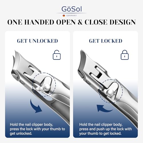 Ingrown Nail Clipper, Sharp Stainless Steel Slanted Finger Toe Nail Cutter | Angled Nail Cutter, Anti-Splash, Built-in Lock, One Handed Nail Trimmer, Curved Blades, Wide Jaw, Cuticle Trimmer, Washable - style: Slanted Nail Clipper