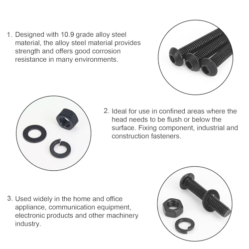 DYWISHKEY 386 Pieces M4 Black Screws, 10.9 Grade Alloy Steel M4x 5/6 /8/10 /12/16 /20mm Button Head Socket Cap Screws Bolts Nuts Washers Assortment Kit - size: M4, style: Button Head Socket Cap