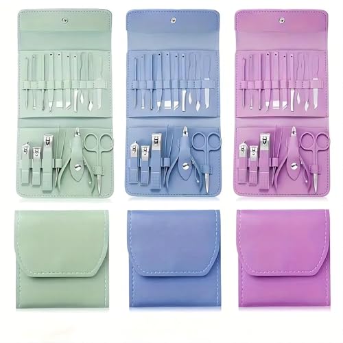 16PCS Professional Manicure & Pedicure Set Stainless Steel Nail Care Kit Travel Manicure Kit, Green - color: Green