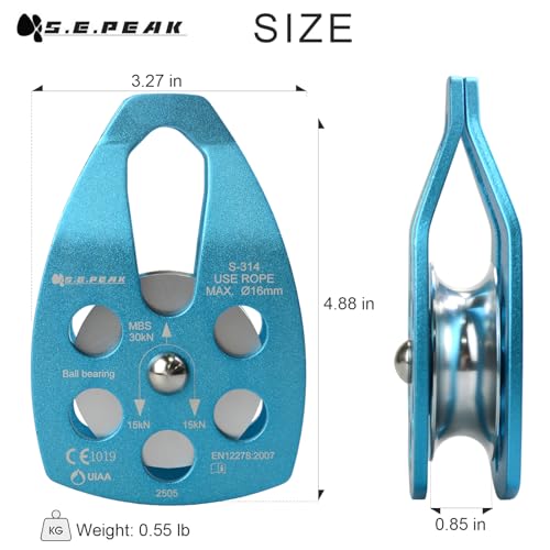 SEPEAK 30kN Large Rescue Pulley Sheave with Swing Plate CE UIAA, Portable Outdoor Climbing Pulley for Backyard Zipline,Fits Rope up to 16 mm/Holds Up to 6750lbs - color: Blue