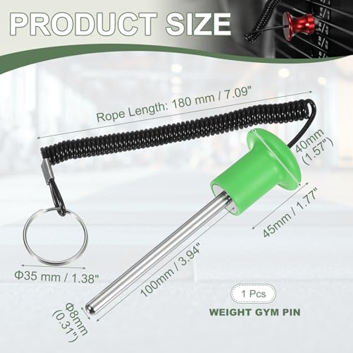 Gym Pin Weight Stack Pin Strength Training Lifting Equipment Replacement with Pull Rope Fitting for Club - color: Green, size: 0.3 x 3.9 Inch