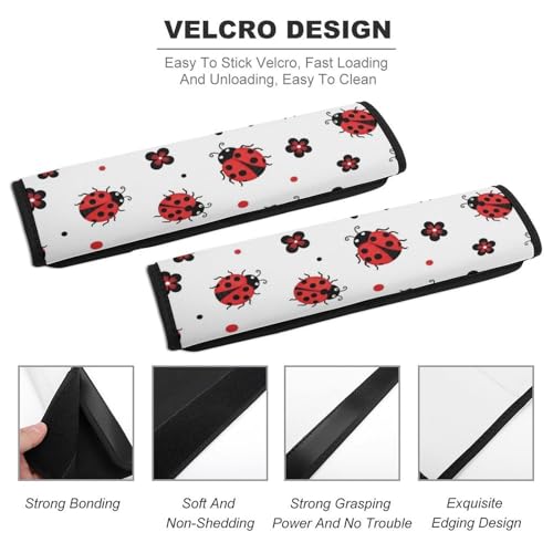 Breathable Seat Belt Shoulder Pad for Adults and Children, Stroller Pushchair High Chair, 2 Pack Cute Ladybug Red White Neck Strap Covers Easy Install (No Tool) - color: Pattern 607