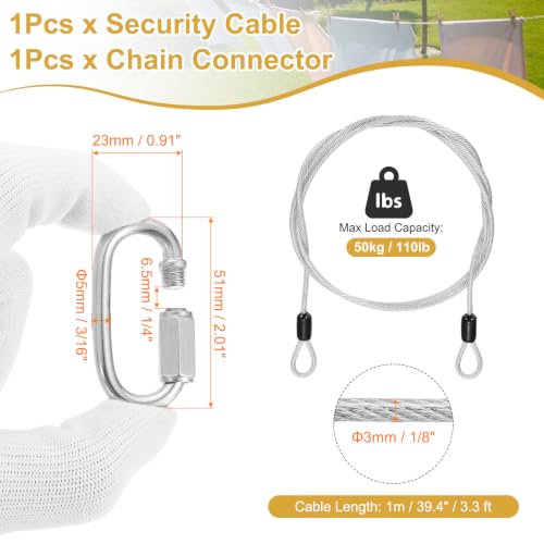 PATIKIL Security Cable Lock (1/8" Dia 3.3ft, Clear) Vinyl Coated 304 Stainless Steel Double Loop Flexible Wire Rope Safety Cable with Quick Links Locking Connectors - color: Clear, size: 1/8" x 3.3ft