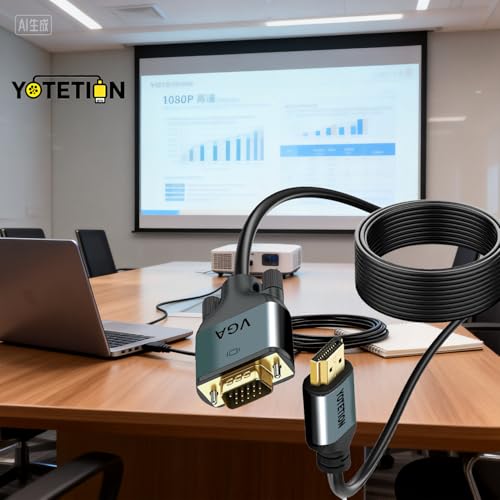 HDMI to VGA 60Ft Cable with IC, Gold-Plated HDMI to VGA Compatible for Computer, Desktop, Laptop, PC, Monitor, Projector,HDTV, Raspberry Pi, Roku, Xbox and More, Green-Gray Aluminum Shell - size: 60FT