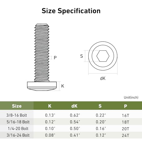 3/8-16 x 1 Bolt, 25PCS Flat Head Hex Socket Cap Screws Bolts, 304 Stainless Steel 18-8, Fully Threaded, with Hex Spanner - color: Silver, size: 3/8-16 x 1