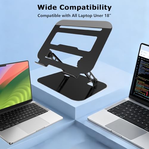 Adjustable Laptop Stand Computer Riser for Desk, Black | Stable Metal Base, Height & Angle Adjustment, Ergonomic & Foldable, Heat Dissipation Design, Wide Compatibility - color: Black