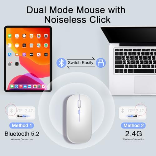 Wireless Keyboard and Mouse Combo, Rechargeable Bluetooth Keyboard & Mouse with 7 Color Backlit and 2.4 GHz Wireless USB Receiver, Compatible with Phone, iPad, PC, Laptop, Windows/iOS/Android, White - color: Backlit+White