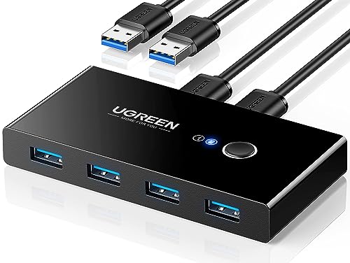 UGREEN USB 3.0 Switch Selector 2 Computers Share 4 USB Ports USB Switcher USB for PC Laptop Keyboard Mouse Printer Scanner One Button Switch Adapter with 2 Pack USB 3.0 Cables