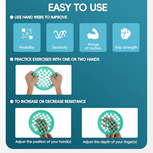 Hand Exercise Web, Finger Exerciser & Hand Strengthening | Latex Free, 7 Inch Portable, Physical Therapy Rehab, Hand & Finger Strengthener, Desk Office Travel - color: Yellow