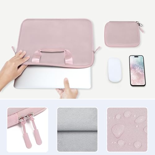 MOSISO Laptop Case 13 inch, Laptop Sleeve Carry Computer Bag | Compatible with MacBook Neo 13/Air M5 M4 M3 M2 M1/Pro M2 M1, Neoprene Bag with Handle&Detachable Small Case, Pink - color: Pink, size: 13 inch
